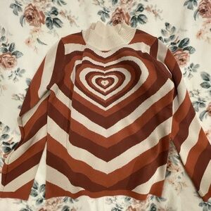 Heart Patterned Sweater - Brown and Cream